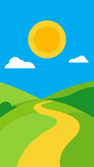 Obraz premium Illustration of sunny landscape with winding path