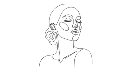 Elegant woman's face in a minimalist single continuous one line drawing, an abstract portrait of beauty and serenity