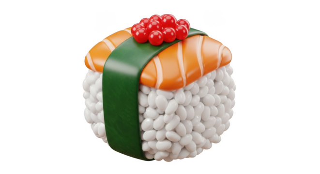 Close-up 3D Render of Salmon Nigiri Sushi with Salmon Roe on Transparent Background fish seafood isolated on a transparent background