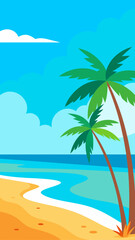 Obraz premium Illustration of a tropical beach with palm trees