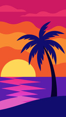 Silhouette palm tree sunset over the ocean scene