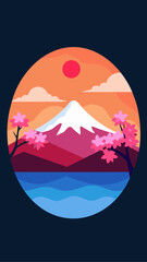 Illustration of mount fuji with cherry blossoms view