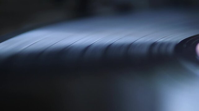 Close-up Vinyl Record, Vinyl Disc Playing Sound on a Turntable, Vintage Record Macro