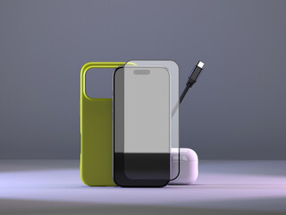 Smart Phone accessories. 3D render 