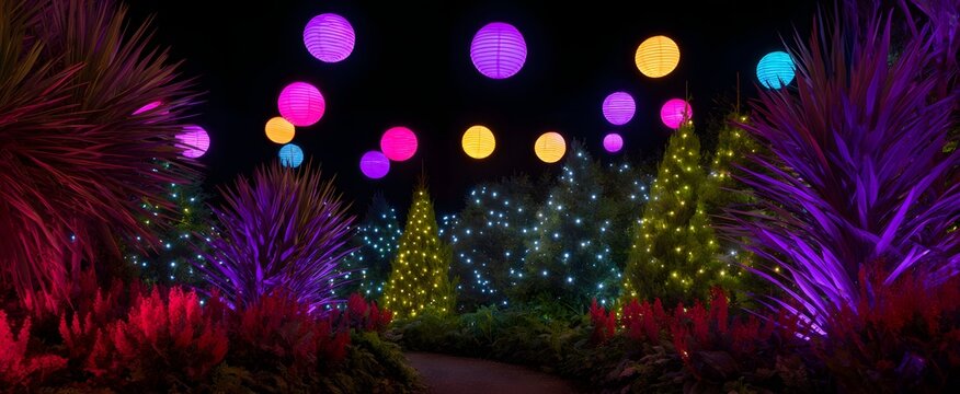 Twinkling hues ignite joyful warmth as festive lights flair fills the evening.