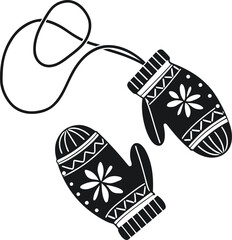 Cozy winter mittens with string connected for warmth and style isolated on transparent background