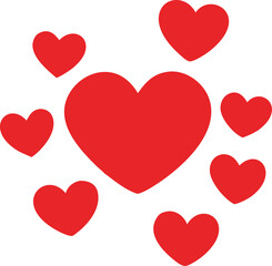 A cluster of vibrant red hearts arranged in a circular pattern