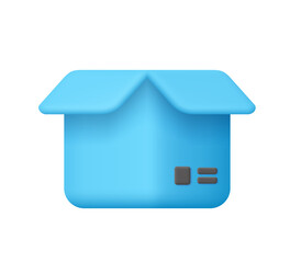 Blue open cardboard package box, shipping box. Transportation, delivery, shipping, packaging and logistics concept. 3d vector icon. Cartoon minimal style.