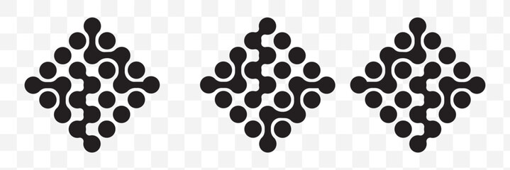 Set of metaball pattern samples. Fluid drops or morph shapes background. Organic blobs, neurons or molecules isolated on white background. Connected dots print. Vector graphic 