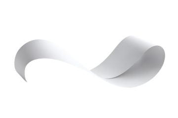 Elegant white ribbon gracefully curving in a fluid motion isolated on transparent background