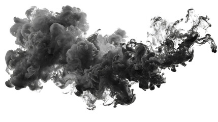 Abstract swirling grey smoke or ink cloud dissolving in water isolated on transparent background