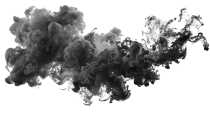 Abstract swirling grey smoke or ink cloud dissolving in water isolated on transparent background