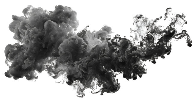 Abstract swirling grey smoke or ink cloud dissolving in water isolated on transparent background