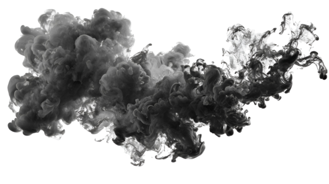 Abstract swirling grey smoke or ink cloud dissolving in water isolated on transparent background