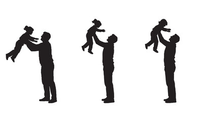 Father and child silhouette in playful poses silhouette