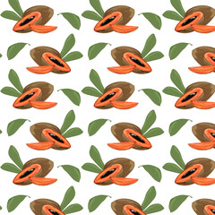 Seamless pattern Mamey Sapote Fruit with leaves