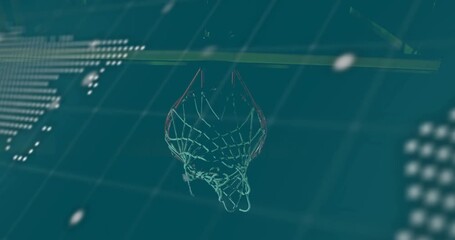 Command-line text drifting into view starting wireframe hoop rotating and map shifting for branding - Powered by Adobe