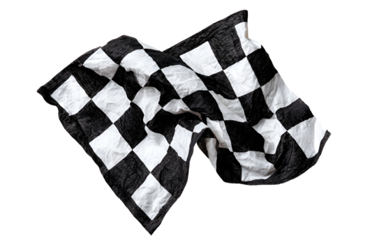 Waving black and white checkered racing flag isolated on transparent background