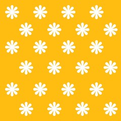 Patrón floral con flores blancas sobre fondo amarillo brillante. Ideal para textiles, papelería, decoración y diseño alegre.