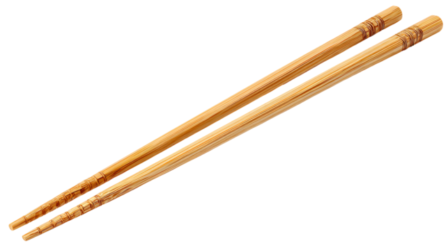 Pair of intricately carved wooden chopsticks on a transparent background isolated on transparent background - Powered by Adobe