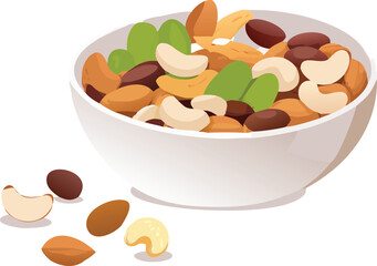A colorful assortment of mixed nuts and seeds in a white bowl