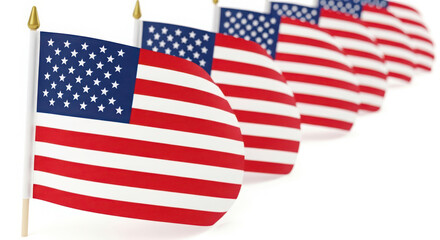 Fototapeta premium Row of american flags waving proudly