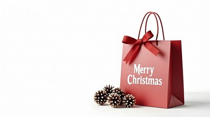 Charming Merry Christmas gift bag with pinecones for holiday promotions and seasonal marketing campaigns
