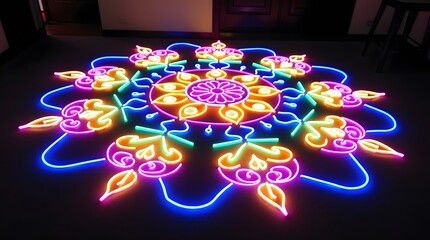 Vibrant neon mandala art radiates positive energy perfect for celebrations diwali or deepavali