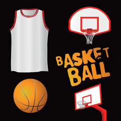3D basketball illustration set with jersey hoop ball and bold text sports design