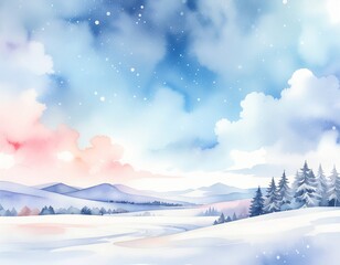 Obraz premium Winter mountain landscape with snowy trees under a cold morning sky