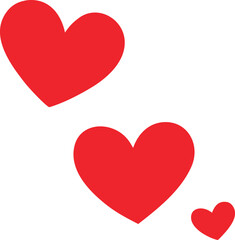 Simple illustration of three red hearts on a plain white background