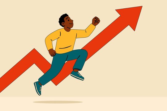 Dynamic illustration of ambition and success with upward arrow and stride