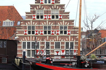 Historical Stadstimmerwerf Building Facade with Stepped Gable in Leiden, Netherlands