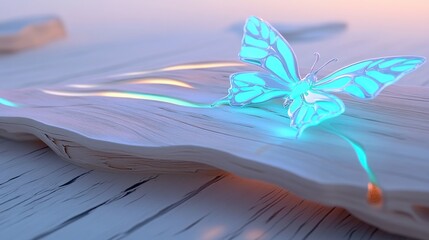 A Neon Azure Butterfly Resting on an Ice-Crafted Edge of Winter Surface