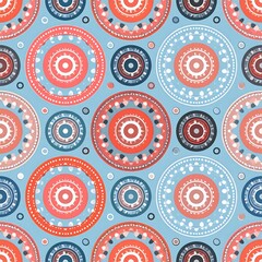 Repeating circular pattern with vibrant colors and concentric details