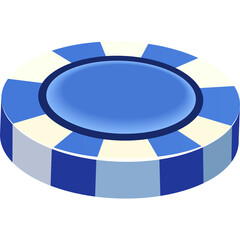 A solitary blue and white checkered casino chip rests on a transparent background a symbol of chance and gambling in a simplified isometric 3D design