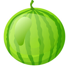 A Vibrant Green Watermelon with Dark Stripes and a Shiny Surface Isolated on a White Background