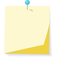 A Yellow Sticky Note Pinned To A Transparent Background With A Soft Shadow And A Blue Thumbtack