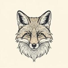 Fototapeta premium Intricate Fox Head Illustration with Detailed Swirl Patterns.