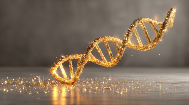 Golden dna double helix representing genetics and luxury