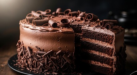 Decadent Chocolate Layer Cake With Rich Frosting And Shavings