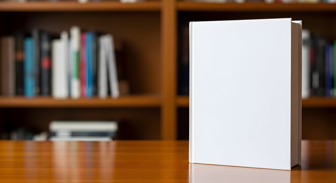Showcase your novel with this professional book mockup featuring a clean white cover and warm wooden bookshelf backdrop for authors and publishers to display their work