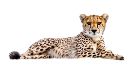 Cheetah Lying Down Facing Camera isolated on a transparent background