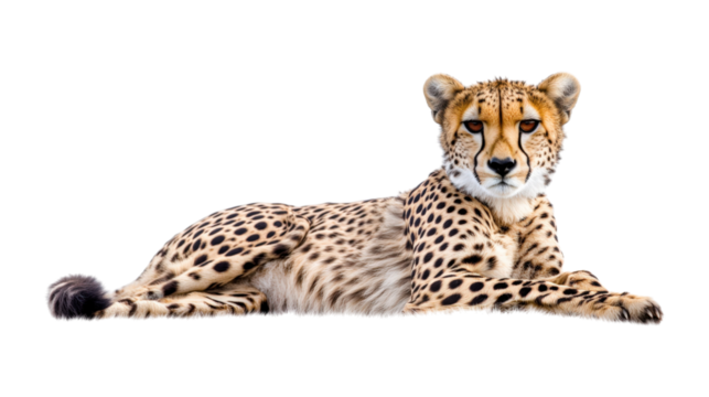 Cheetah Lying Down Facing Camera isolated on a transparent background - Powered by Adobe