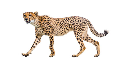 Fototapeta premium Cheetah walking with spotted fur isolated on a transparent background