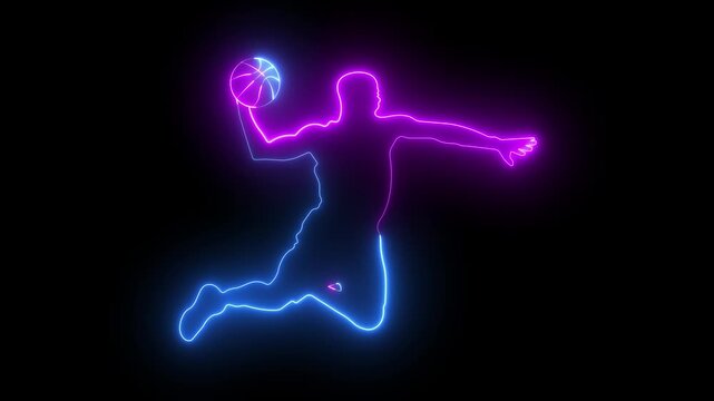 glowing neon handball game player icon on black background. handball player icon. Handball sports icon design in simple continuous style video concept. Sports themes design video. 