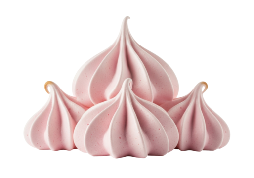 Delicate pink meringue cookies isolated PNG, sweet dessert treat on transparent background for confectionery and bakery design projects
