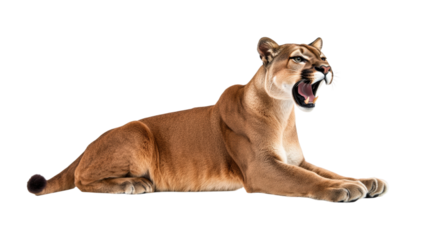 Cougar Yawning Showing Teeth isolated on a transparent background
