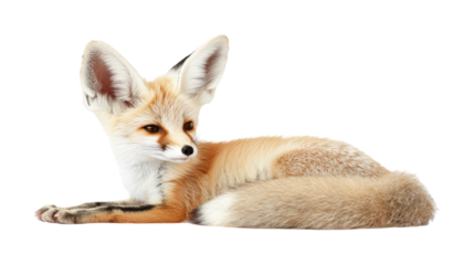 Fennec fox lying down isolated on a transparent background