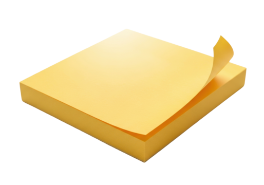 Stack of yellow sticky notes PNG isolated on transparent background, office supply for reminders and organization, memo pad